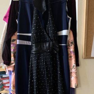 Jessica Black Quilted One-Shoulder Dress with Satin Waist. Size 12